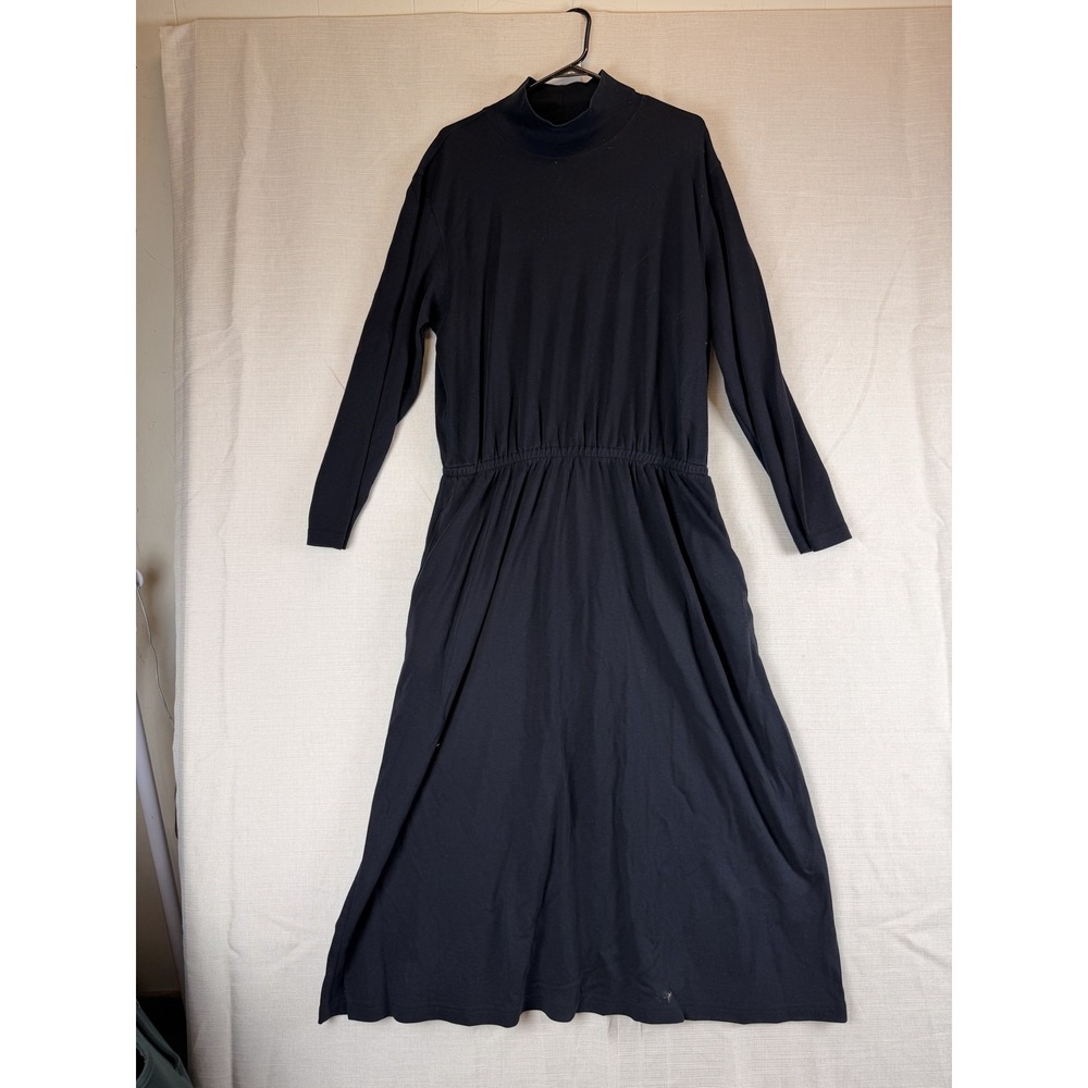 Lands' End Dress Womens XL Black Mock Neck Long Sleeve Maxi T-Shirt Pockets
